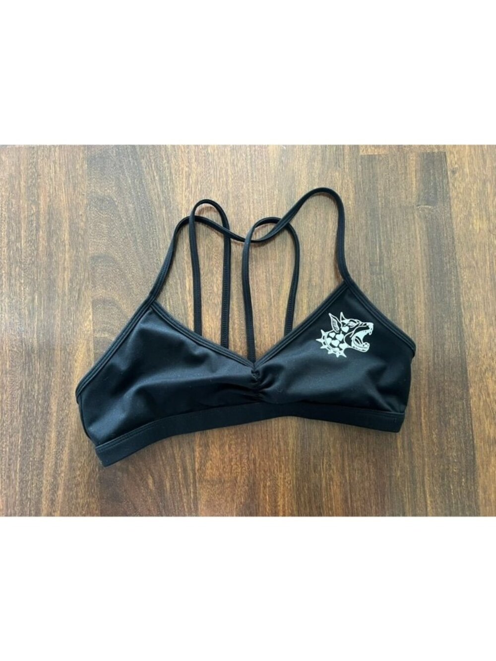 SHEIN Black Strappy Bralette Top Size M Doberman Graphic Y2K Goth Punk